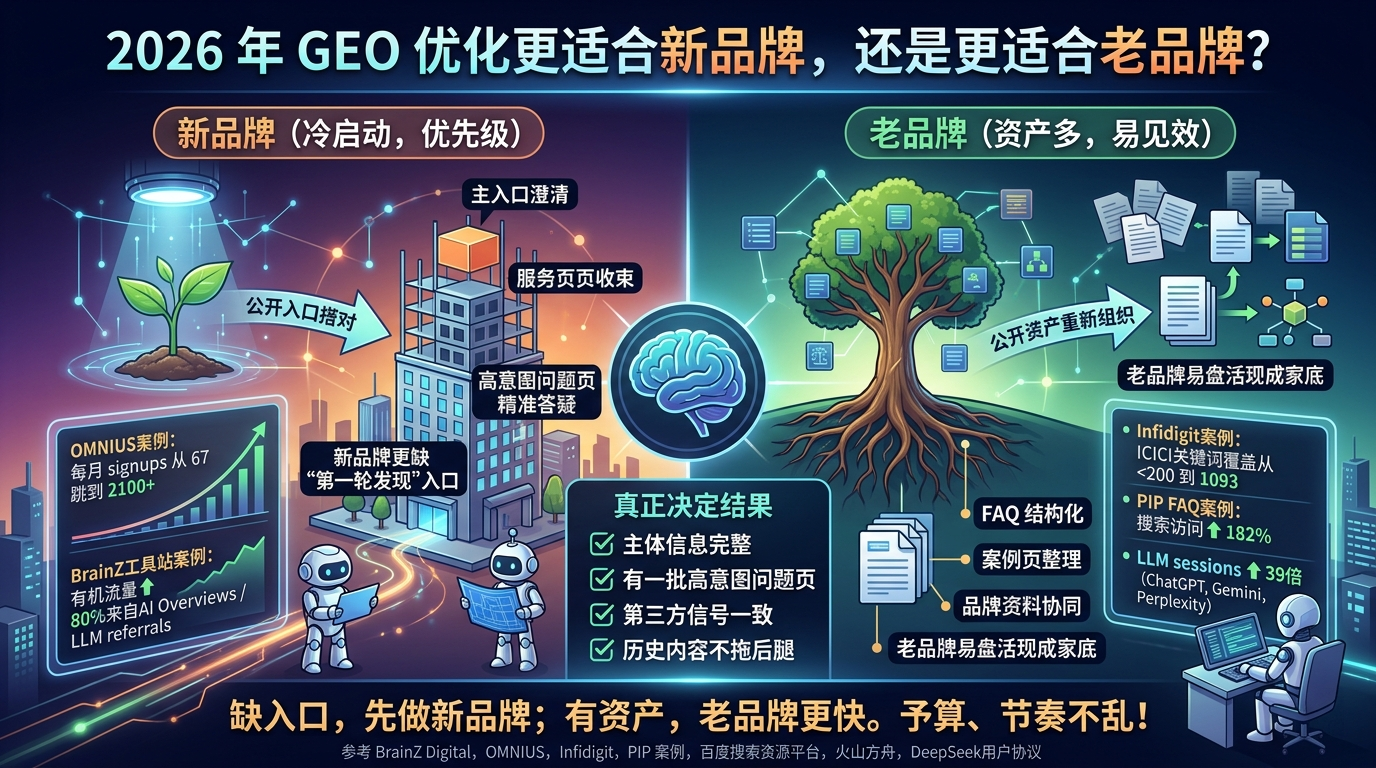 2026 年 GEO 优化更适合新品牌，还是更适合老品牌？