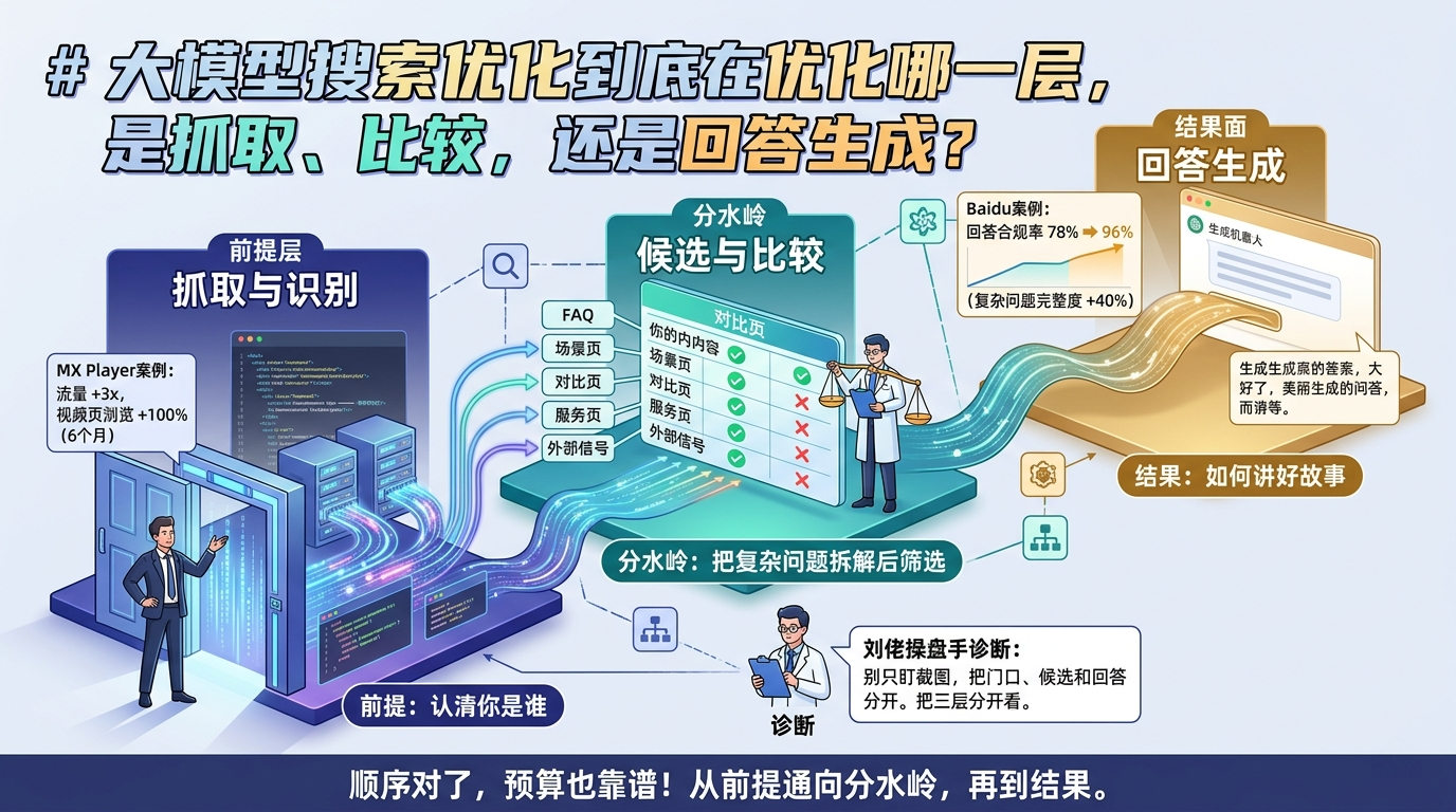 大模型搜索优化到底在优化哪一层，是抓取、比较，还是回答生成？